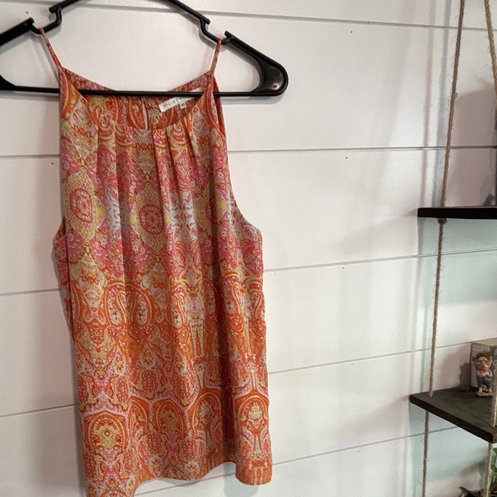 Violet + Claire Women's Orange Pink White Paisley Halter Camisole Tank Top M